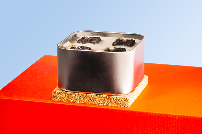 portable campfire on an orange and blue background